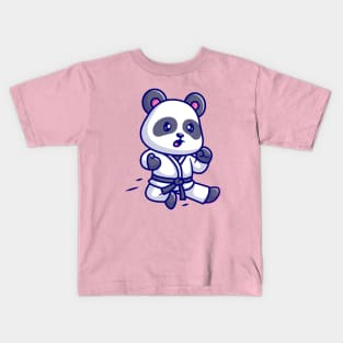 Cute Panda Karate Cartoon Kids T-Shirt